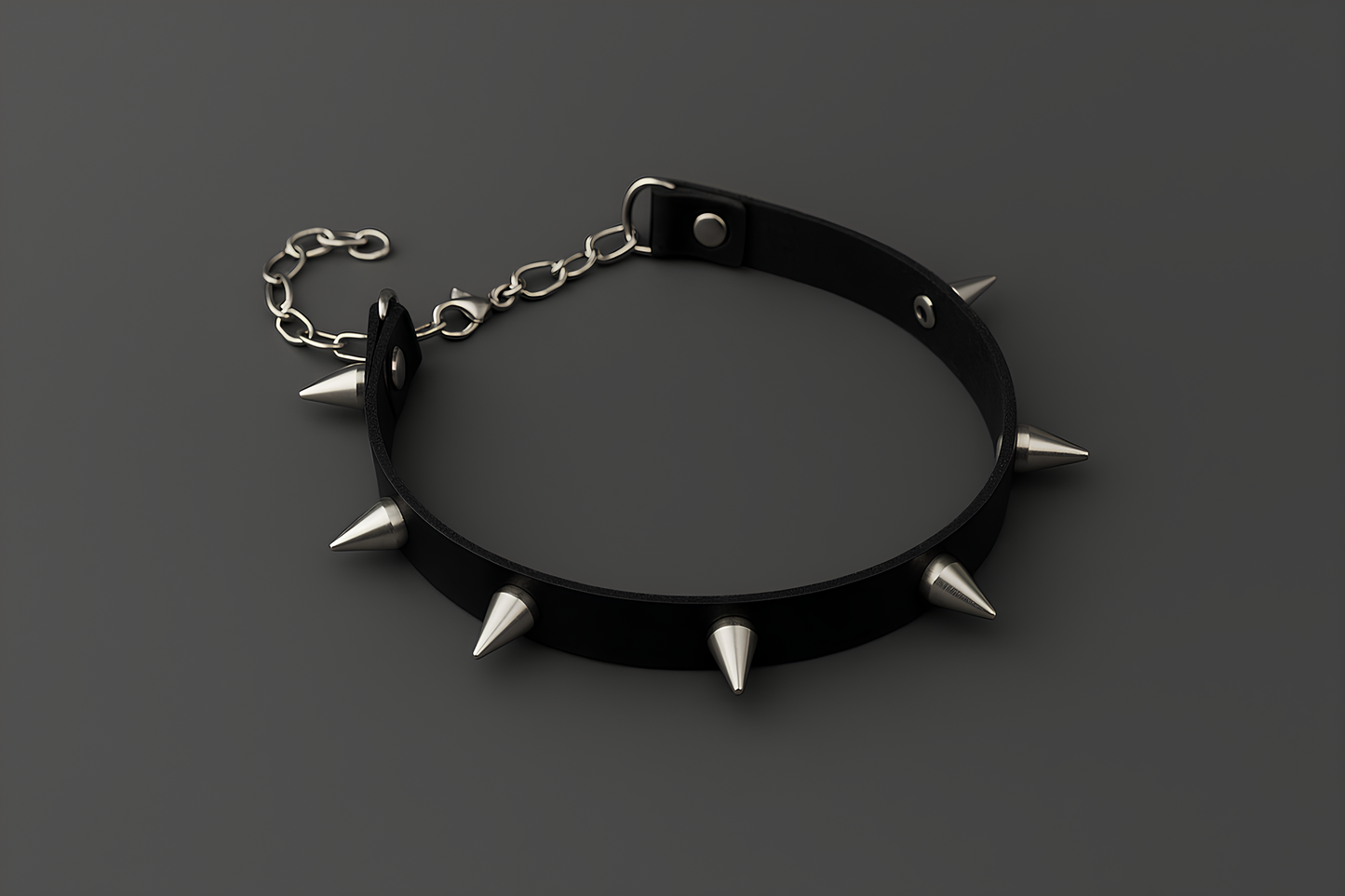 Organic Leather Choker with Cone Spike Studs. Stainless steel and aluminium chain choker collar for men and women. Shop gothic and punk accessories online in India