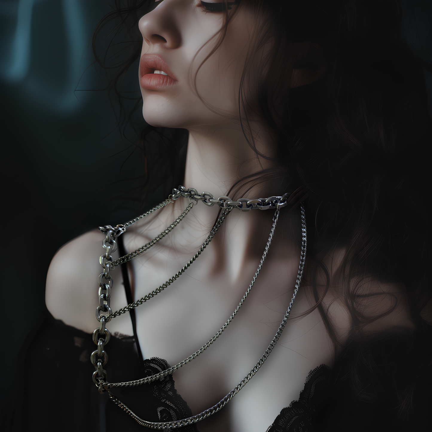 Model wearing tarnish resistant body jewelry - gothic body harness for lovers of alt, grunge and y2k fashion enthusiasts across India. Perfect for sensitive skin.