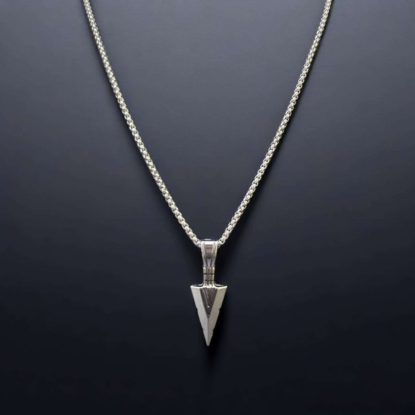 Phantom Cat Phantom Spear Necklace - Unisex spearhead pendant on box-link chain, gothic jewelry India, grunge fashion India.