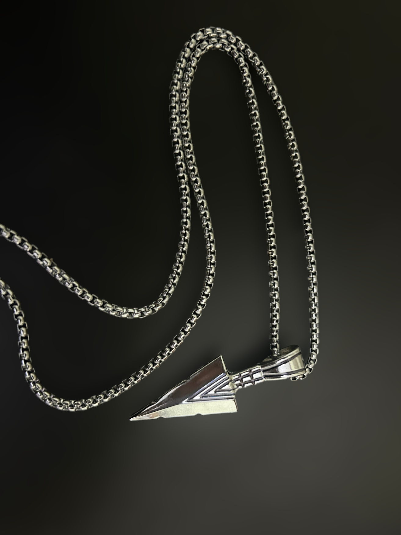 Phantom Cat Phantom Spear Necklace - Geometric spearhead pendant on silver chain, unisex kpop jewelry India.