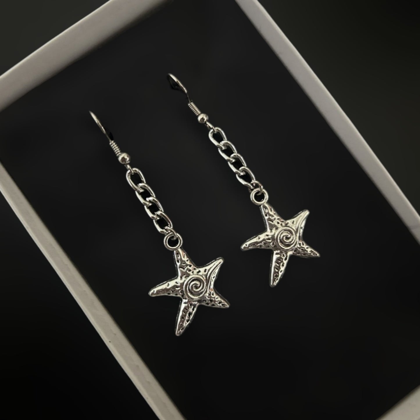 Phantom Cat gothic star drop earrings - Shop gothic and grunge jewelry online in India. Alt accessories for sea-witch, whimsical and celestial fashion lovers.