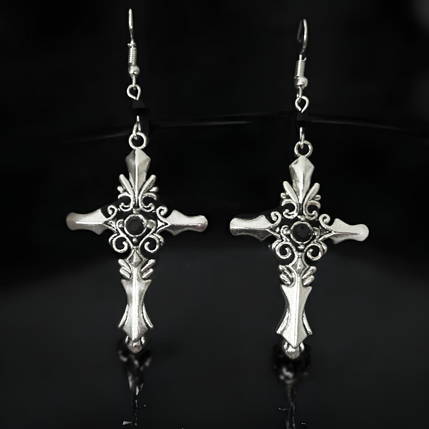 Bloodstone Cross Gothic Earrings