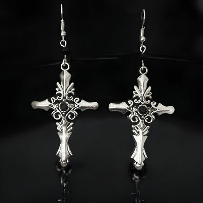 Bloodstone Cross Gothic Earrings