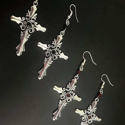 Bloodstone Cross Gothic Earrings