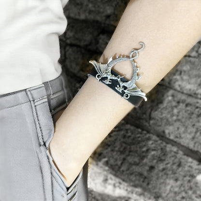 Indian Model wearing Dracarys Leather Cuff by Phantom Cat - Game of Thrones' Khaleesi inspired unisex jewelry and accessories - perfect for lovers of lore and punk alt fashion. 