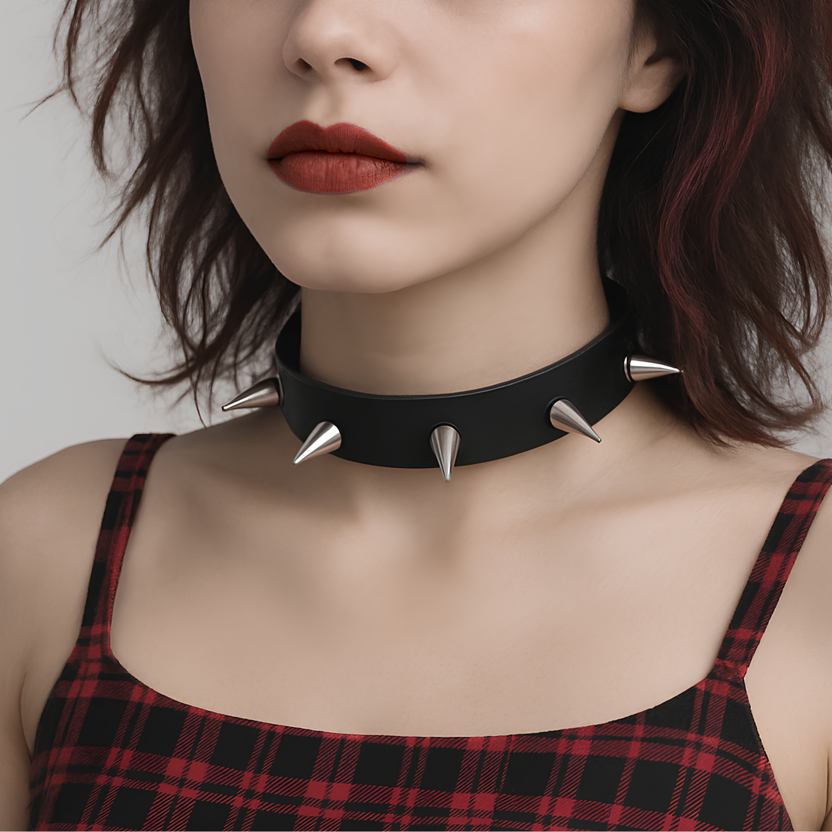 Pure Leather Spikes Gothic Choker by Phantom Cat India - tarnish-resistant unisex punk jewelry for lovers of alt and grunge fashion across India. Perfect for cosplay, kpop and y2k styling,