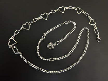 Size-adjustable grunge metal waist-chain accessory with heart motifs and hypoallergenic aluminum - Perfect for sensitive skin. Whimsical Jewelry for Indians.   