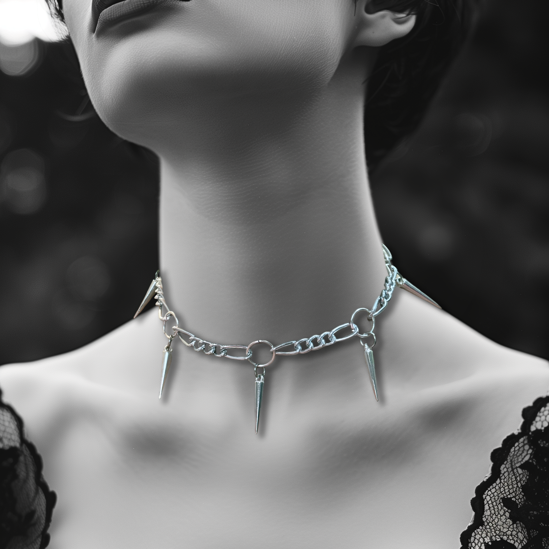 Nocturnal Spire Gothic Choker Necklace - Grunge Jewelry on Model 