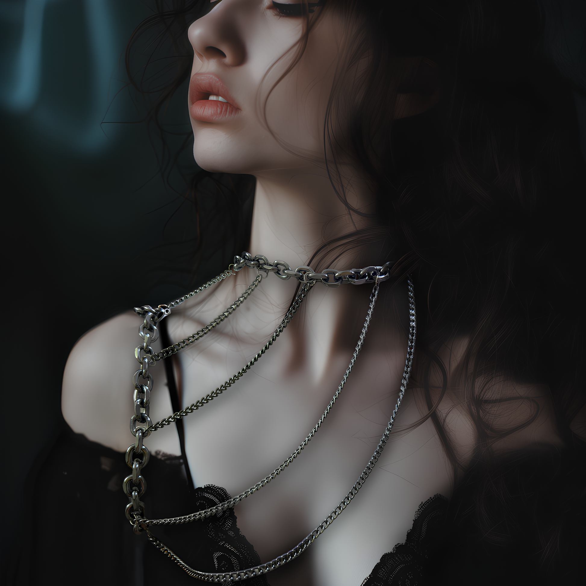Model wearing tarnish resistant body jewelry - gothic body harness for lovers of alt, grunge and y2k fashion enthusiasts across India. Perfect for sensitive skin. 