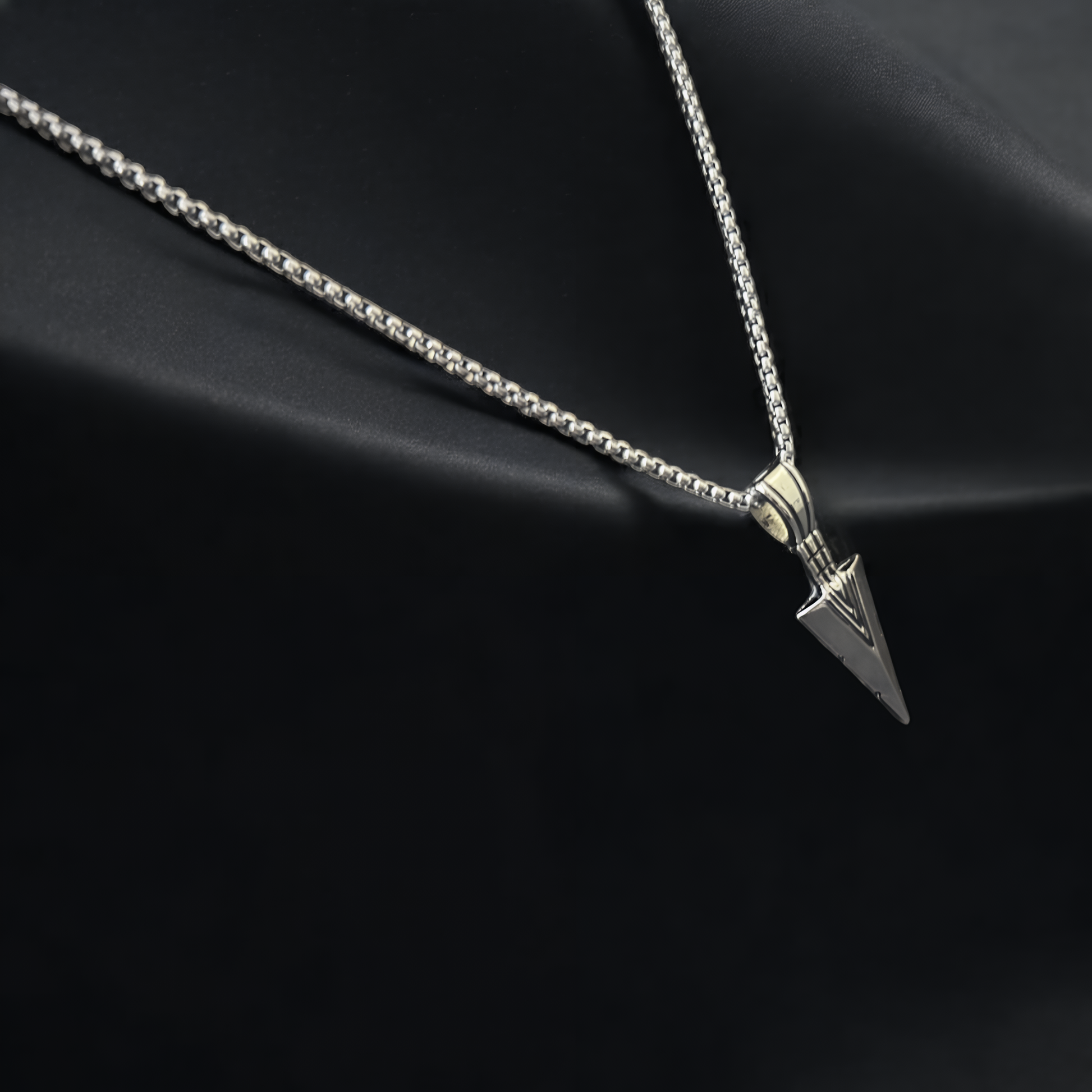 Phantom Cat Phantom Spear Necklace - Sleek, angular spearhead pendant, minimalist grunge jewelry India, anime fashion.