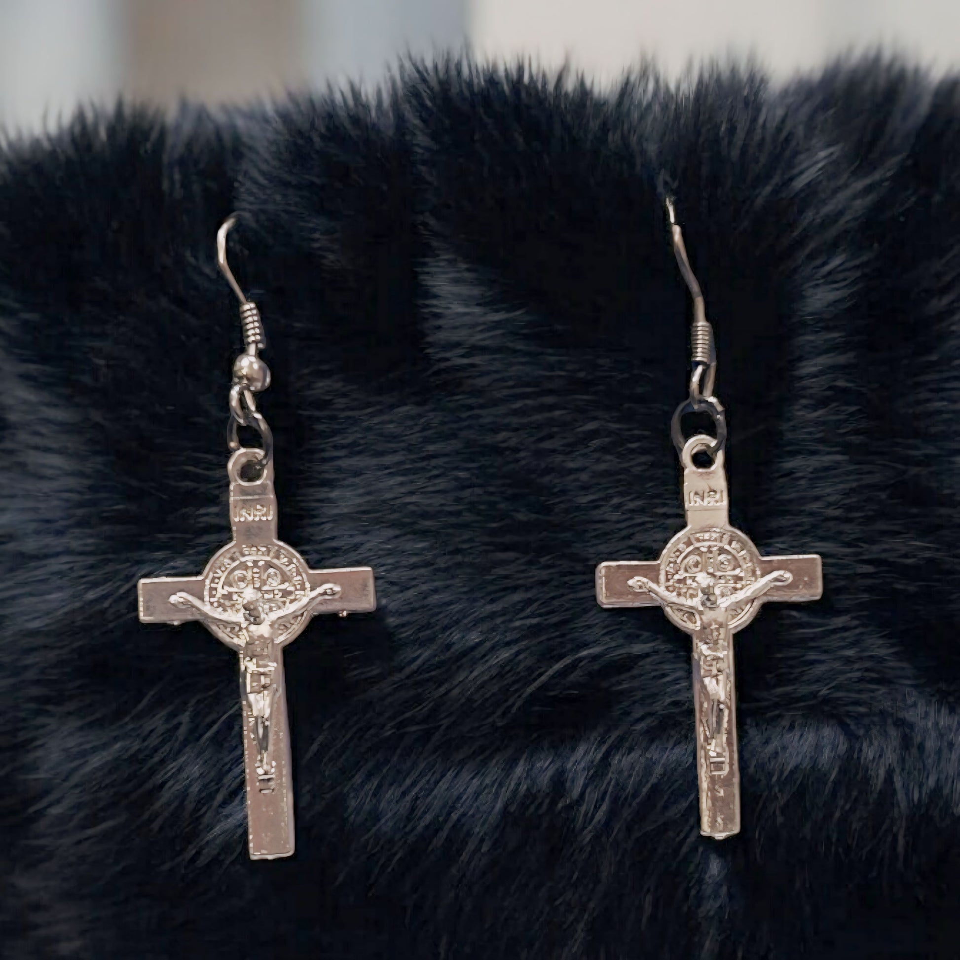 Pious Priestess Cross Gothic Earrings - Grunge Jewelry Display