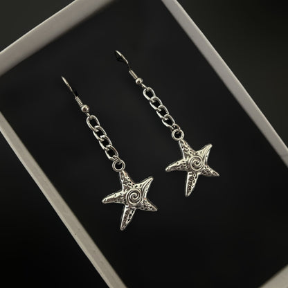 Phantom Cat gothic star drop earrings - Shop gothic and grunge jewelry online in India. Alt accessories for sea-witch, whimsical and celestial fashion lovers.