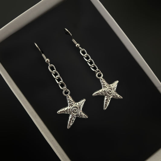 Phantom Cat gothic star drop earrings - Shop gothic and grunge jewelry online in India. Alt accessories for sea-witch, whimsical and celestial fashion lovers.