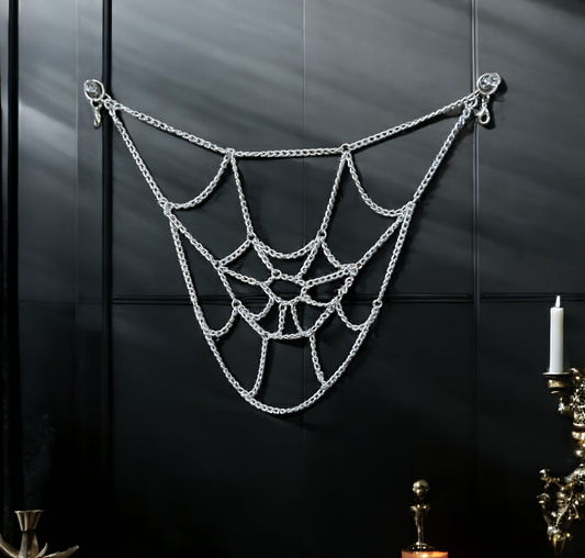 Widow's Web Gothic Chain Belt and Necklace by Phantom Cat India. Can be worn as a necklace, waist chain belt or attached to bra straps. For k-pop and anime cosplay enthusiasts. 